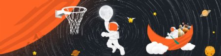 新中式儿童卡通灌篮星球装饰画