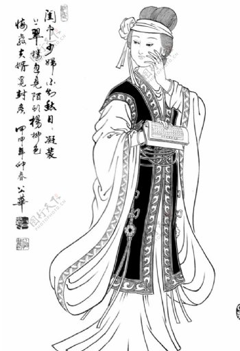 线描仕女图图片