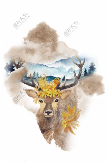 鹿装饰画图片