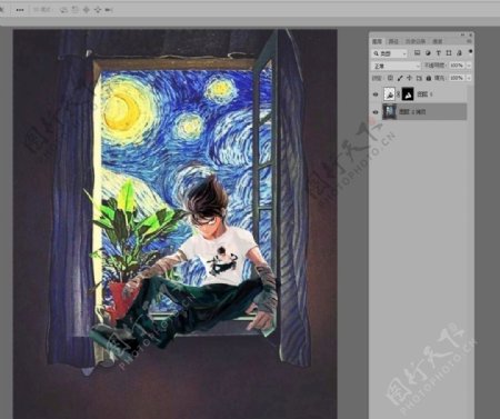 抽象涂鸦月亮星星窗台上的超酷T图片