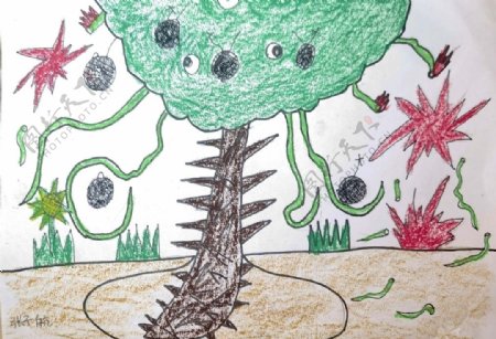 儿童画简笔画神奇的手榴弹球图片