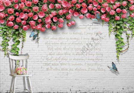 花藤玫瑰砖墙欧式背景墙图片