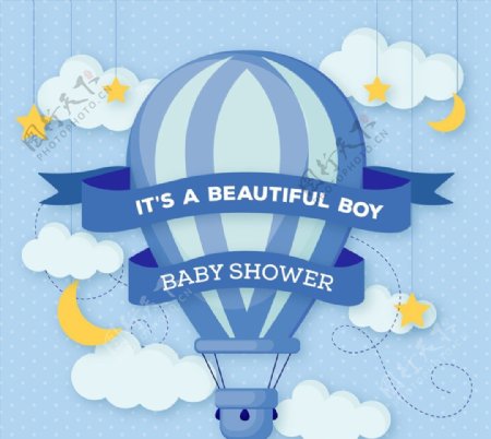 热气球迎婴派对海报图片