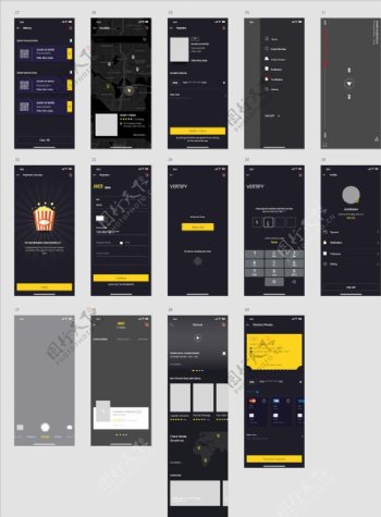 xd影视类黑色黄色UI设计列表图片