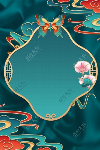 中式浮雕边框丝绸背景图片