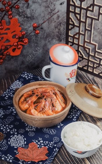 油焖大虾美食食材背景海报素材图片
