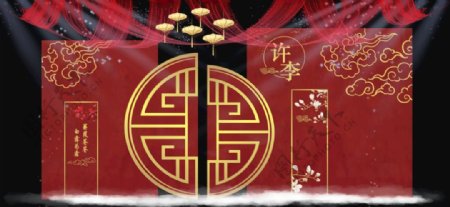 中式红色婚礼迎宾区效果图图片