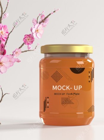 3D蜂蜜罐包装样机图片