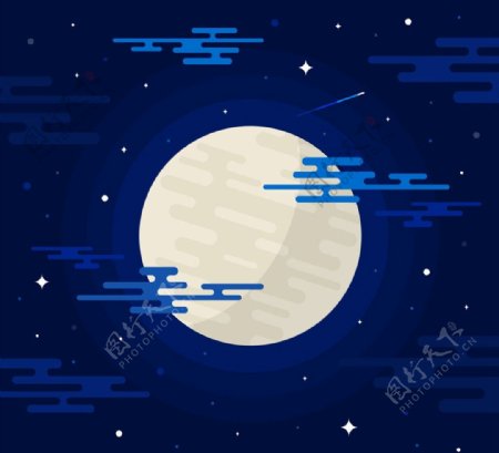 月亮蓝色夜空矢量图片
