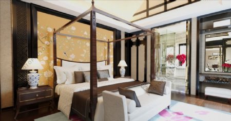 中国风卧室模型效果图图片