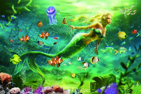 海底世界美人鱼壁纸装饰画背景图片