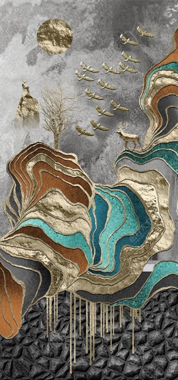 珐琅彩抽象山水装饰画图片