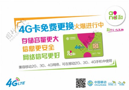 中国移动4G4G卡免费更换海报宣传