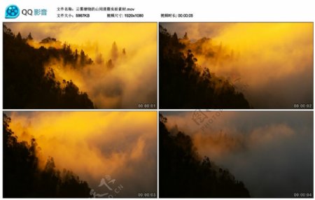 云雾缭绕的山间清晨实拍素材