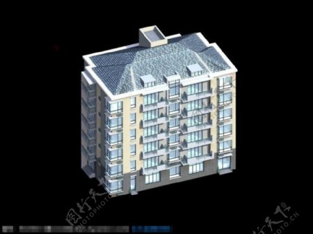 现代阁楼顶多层住宅3d建筑模型
