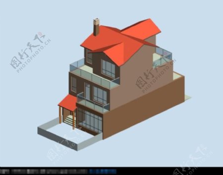 清新连排建筑模型3d渲染图