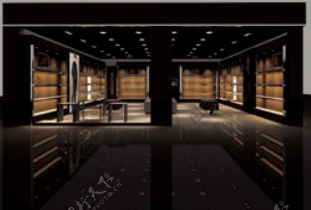 暗咖色软色效果展厅设计3D模图