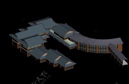 中国风格简约古代建筑群3D模型