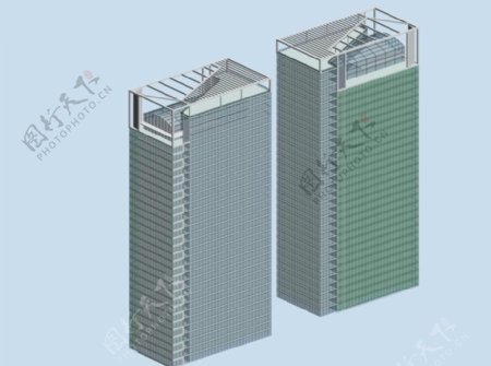双排高层简模建筑3D模型