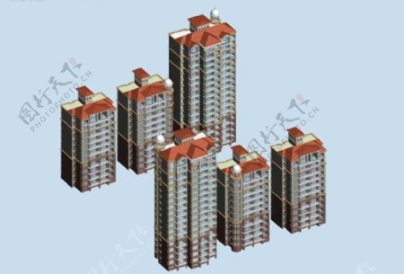 独栋高层住宅板式楼群3D模型