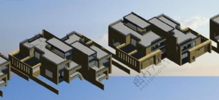 错位式连排别墅3D模型设计