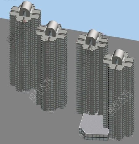 四栋高层塔式住宅楼群3D模型