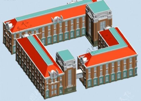 欧式学校风格建筑3D模型图