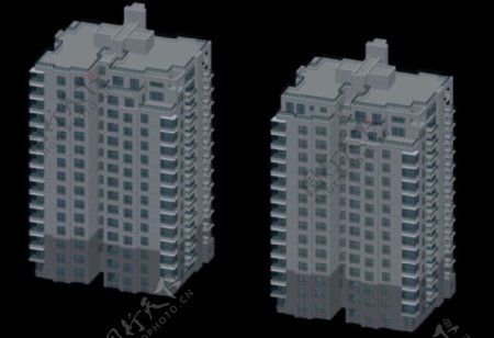 两栋并排高层塔式住宅楼建筑3D模型