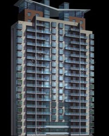 现代高层对称商住楼3D模型