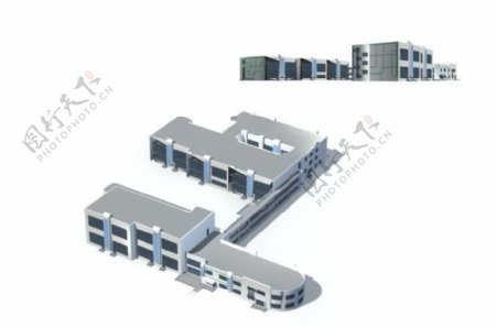 现代时尚多层公建建筑3D模型