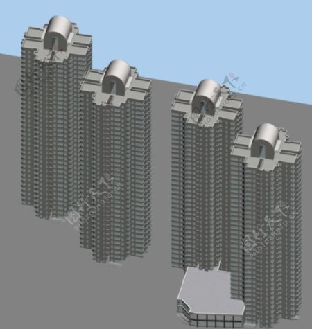 拱形楼顶高层住宅建筑3D模型
