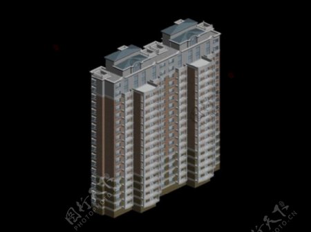 欧式塔式高层住宅建筑3D模型