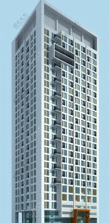 方形高层商业大厦3D模型