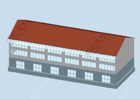 斜屋顶简模建筑3D模型