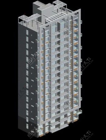 独栋十五层塔式住宅楼模型