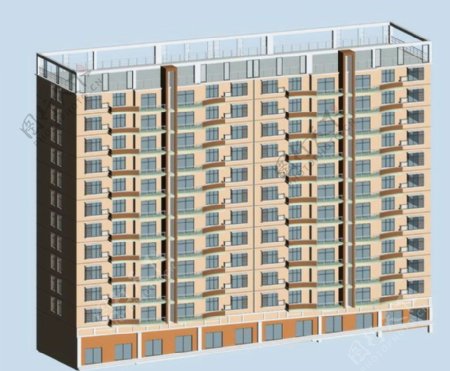 平板式高层住宅商业楼3D模型