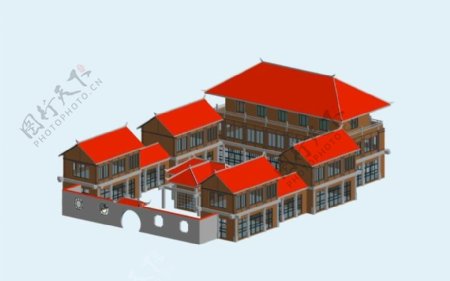 中国风设计别墅建筑3d效果图