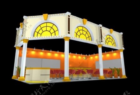 橙色欧式展厅3d模型设计