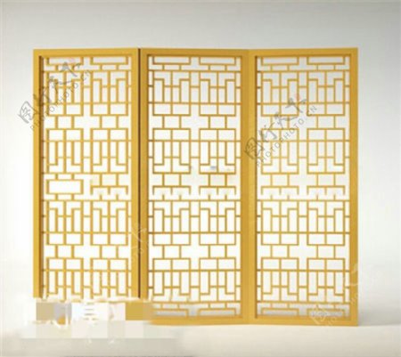 中式屏风通花客厅装饰效果3D模型素材