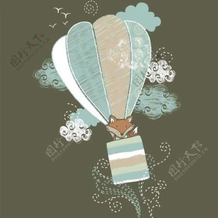 印花矢量图可爱卡通气球云朵云彩免费素材