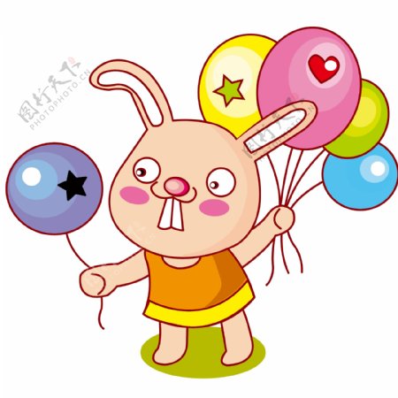 印花矢量图可爱卡通卡通动物兔子气球免费素材