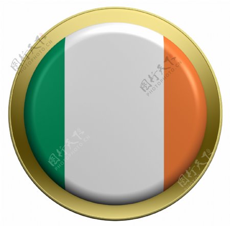 爱尔兰国旗上的圆形按钮孤立在白色