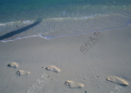 沙滩上脚印图片