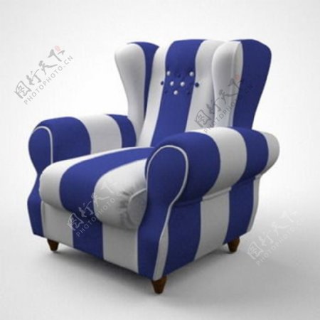 现代欧式单人蓝白条高背布艺沙发