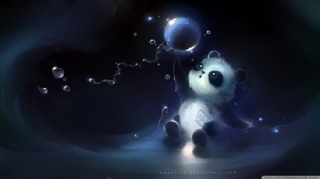 水彩插画之坐着的熊猫