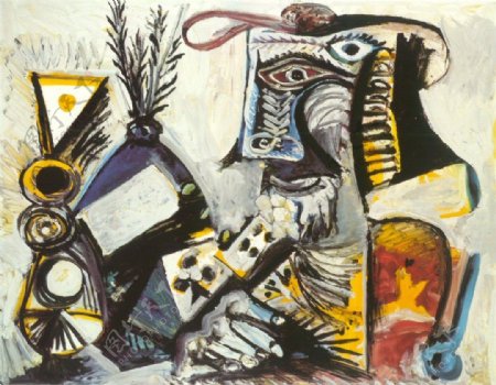 1971Hommeauxcartes西班牙画家巴勃罗毕加索抽象油画人物人体油画装饰画