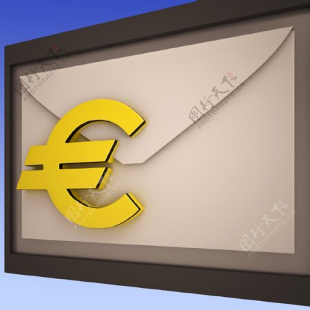 欧元在信封上显示欧洲函授