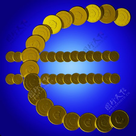 欧元符号显示欧洲销售的硬币