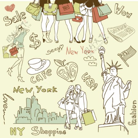 在纽约购物的涂鸦