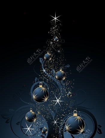 矢量新年圣诞节圣诞树圣诞快乐merrychirstmas星光闪光花纹星星圣诞挂球装饰球矢量素材